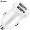 INCARCATOR auto Baseus Grain Pro, 2 x USB Output 5V/4.8A 24W total ambele porturi, pt. bricheta auto, alb "CCALLP-02" (timbru ve