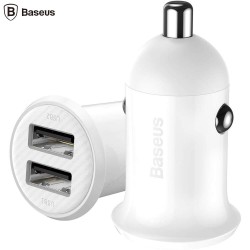 INCARCATOR auto Baseus Grain Pro, 2 x USB Output 5V/4.8A 24W total ambele porturi, pt. bricheta auto, alb "CCALLP-02" (timbru ve