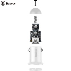 INCARCATOR auto Baseus Grain Pro, 2 x USB Output 5V/4.8A 24W total ambele porturi, pt. bricheta auto, alb "CCALLP-02" (timbru ve