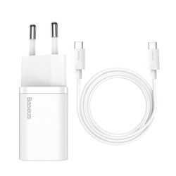 INCARCATOR retea Baseus Super Si, Quick Charge 25W, 1 x USB Type-C 5V/3A max, include cablu USB Type-C la USB Type-C 1m, alb "TZ