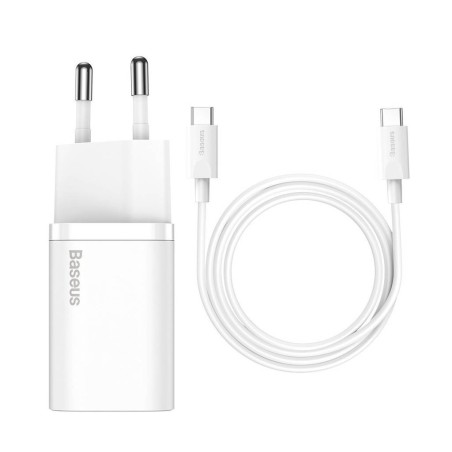 INCARCATOR retea Baseus Super Si, Quick Charge 25W, 1 x USB Type-C 5V/3A max, include cablu USB Type-C la USB Type-C 1m, alb "TZ