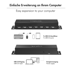 HUB extern LOGILINK, porturi USB: USB 2.0 x 7, conectare prin USB 2.0, metal, negru, "UA0148" (timbru verde 0.8 lei)