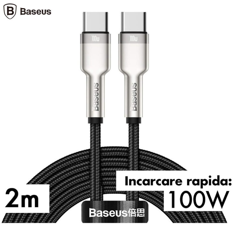 CABLU alimentare si date Baseus Cafule Metal, Fast Charging Data Cable pt. smartphone, USB Type-C la USB Type-C 100W, braided, 2