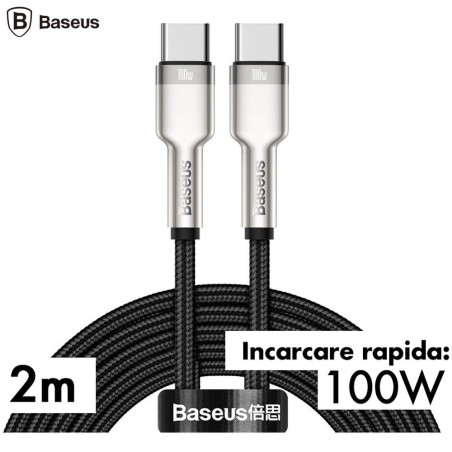 CABLU alimentare si date Baseus Cafule Metal, Fast Charging Data Cable pt. smartphone, USB Type-C la USB Type-C 100W, braided, 2