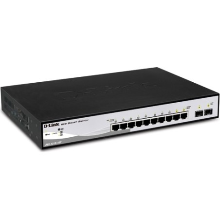 SWITCH PoE D-LINK Smart  8 porturi Gigabit (8 PoE) + 2 porturi SFP, IEEE 802.3af/at, carcasa metalica, "DGS-1210-10P" (timbru ve