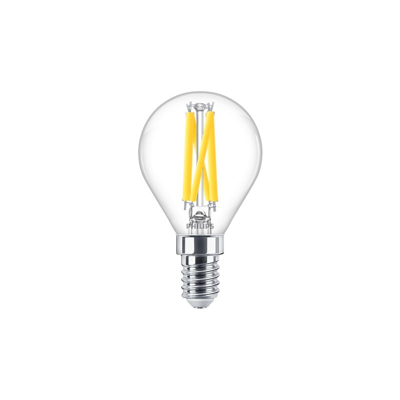 BEC LED Philips, soclu E14, putere 3.4W, forma oval, lumina alb calda, alimentare 220 - 240 V, "000008719514324398" (timbru verd