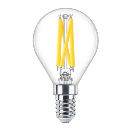 BEC LED Philips, soclu E14, putere 3.4W, forma oval, lumina alb calda, alimentare 220 - 240 V, "000008719514324398" (timbru verd