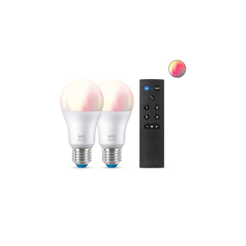 SET 2 becuri smart LED Philips, soclu E27, putere 8W, forma clasic, lumina multicolora, alimentare 220 - 240 V, "000008719514550