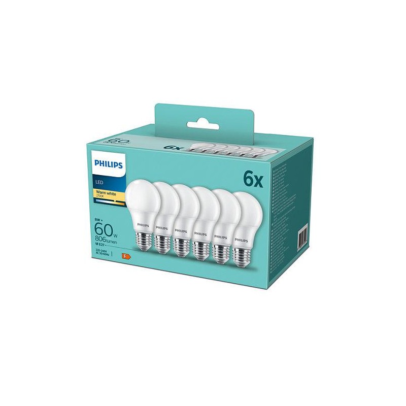 SET 3 becuri LED Philips, soclu E27, putere 8W, forma clasic, lumina alb calda, alimentare 220 - 240 V, "000008718699775490" (ti