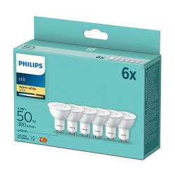 SET 6 becuri LED Philips, soclu GU10, putere 4.7W, forma plat, lumina alb calda, alimentare 220 - 240 V, "000008719514394032" (t
