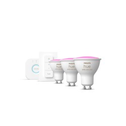 SET 3 becuri smart LED Philips, soclu GU10, putere 5W, forma plat, lumina multicolora, alimentare 220 - 240 V, "0000087195143401