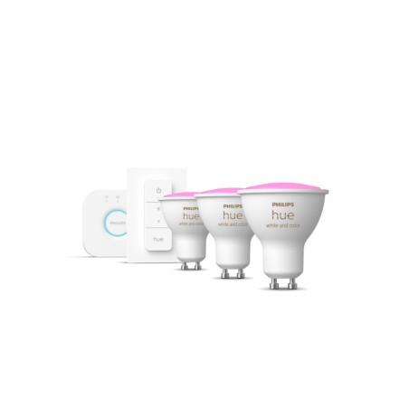 SET 3 becuri smart LED Philips, soclu GU10, putere 5W, forma plat, lumina multicolora, alimentare 220 - 240 V, "0000087195143401