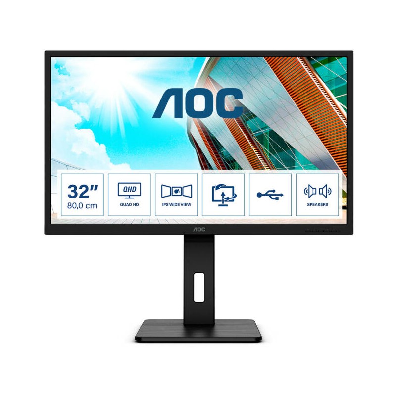 MONITOR  AOC 31.5 inch, home | office, IPS, WQHD (2560 x 1440), Wide, 250 cd/mp, 4 ms, DisplayPort | HDMI x 2, "Q32P2CA" (timbru
