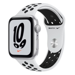 SMARTWATCH Apple Watch Nike SE (v2) GPS, 44mm Silver Aluminium Case with Pure Platinum/Black Nike Sport Band "mkq73wb/a"  (timbr