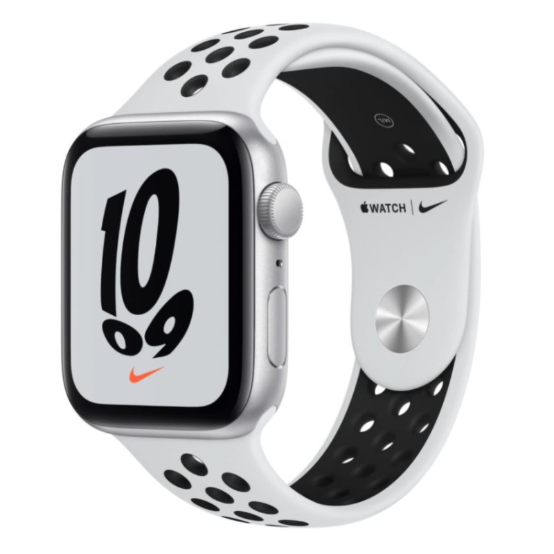 SMARTWATCH Apple Watch Nike SE (v2) GPS, 44mm Silver Aluminium Case with Pure Platinum/Black Nike Sport Band "mkq73wb/a"  (timbr