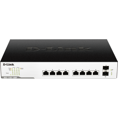 SWITCH PoE D-LINK Smart  8 porturi Gigabit (8 PoE) + 2 porturi SFP, IEEE 802.3af/at, carcasa metalica, rackabil "DGS-1100-10MP"(