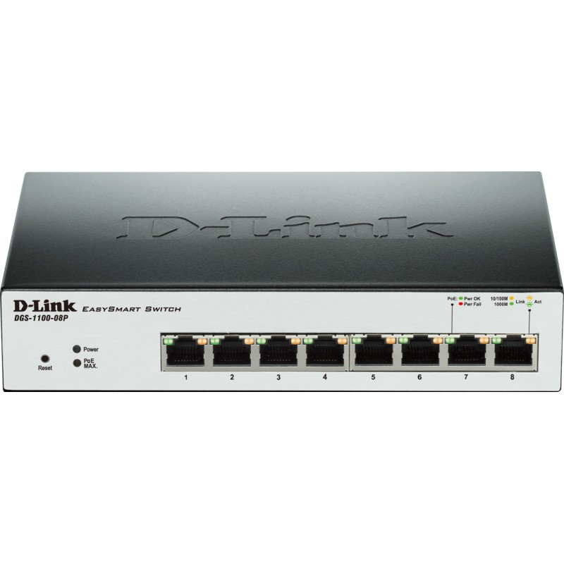 SWITCH PoE D-LINK Smart  8 porturi  Gigabit (8 PoE) + 2 porturi SFP, IEEE 802.3af/at, carcasa metalica, rackabil, "DGS-1210-08P"