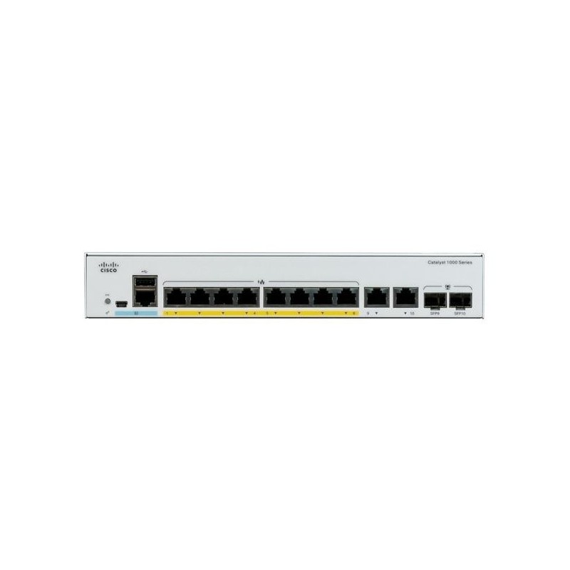 SWITCH. PoE CISCO, "Catalyst 1000"port Gigabit x 8, SFP SFP x 2, managed, rackabil, carcasa metalica, "C1000-8P-2G-L" (timbru ve