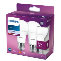 SET 2 becuri LED Philips, soclu E27, putere 10W, forma oval, lumina alb rece, alimentare 220 - 240 V, "000008718699770303" (timb