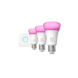SET 3 becuri smart LED Philips, soclu E27, putere 9 W, forma oval, lumina multicolora, alimentare 220 - 240 V, "0000087195142915