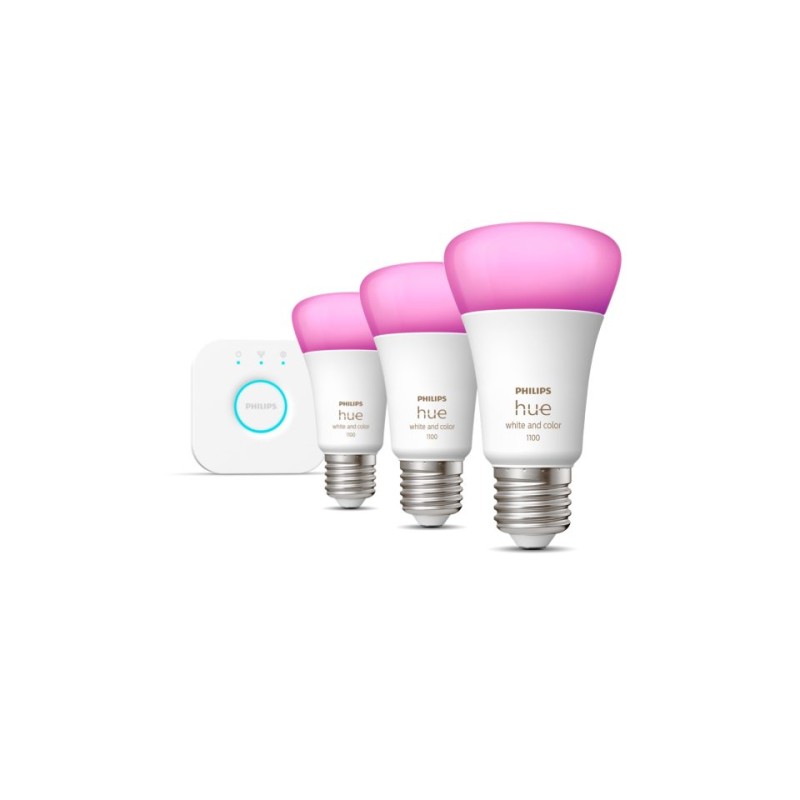 SET 3 becuri smart LED Philips, soclu E27, putere 9 W, forma oval, lumina multicolora, alimentare 220 - 240 V, "0000087195142915