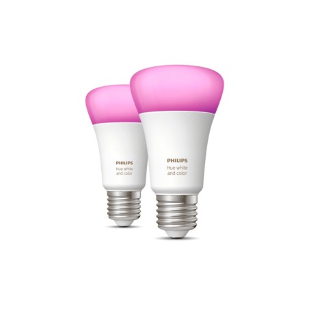 SET 2 becuri smart LED Philips, soclu E27, putere 9 W, forma oval, lumina multicolora, alimentare 220 - 240 V, "0000087195143283