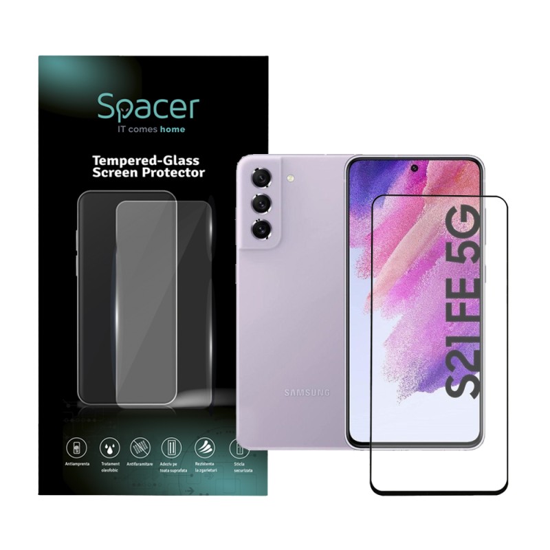 FOLIE STICLA  Spacer pentru Samsung Galaxy S21 FE, grosime 0.3mm, acoperire totala ecran, strat special anti-ulei si anti-ampren