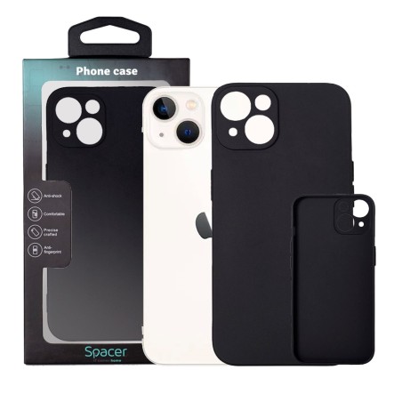 Husa Iphone 13 Spacer, grosime 2mm, material flexibil silicon + interior cu microfibra, negru "SPPC-AP-IP13-SLK"