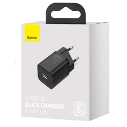 INCARCATOR retea Baseus Super Si, Quick Charge 25W, 1 x USB Type-C 5V/3A, negru "CCSP020101" (timbru verde 0.18 lei) - 693217260