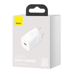 INCARCATOR retea Baseus Super Si, Quick Charge 25W, 1 x USB Type-C 5V/3A, alb "CCSP020102" (timbru verde 0.18 lei) - 69321726037