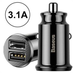 INCARCATOR auto Baseus Grain, 2 x USB Output 5V/3.1A, 15W total ambele porturi, pt. bricheta auto, negru "CCALL-ML01" (timbru ve