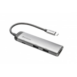 HUB extern VERBATIM, USB 3.0 x 2, HDMI x 1 (4K@30Hz), USB Type C x 1, conectare USB Type C, cablu 15 cm, max. 3A, brushed metal 