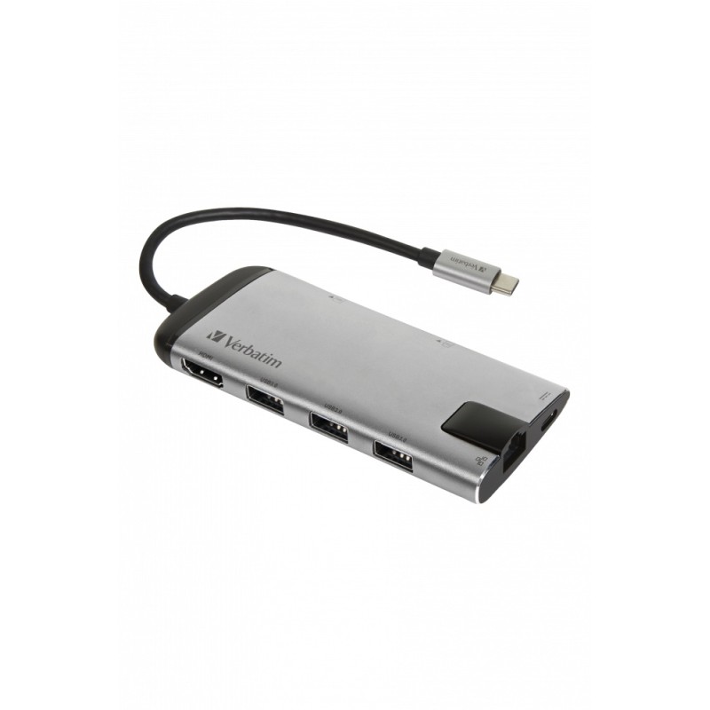 HUB extern VERBATIM, Gigabit LAN x 1, USB 3.0 x 3, HDMI x 1 (4K@30Hz), USB Type C x 1, SD x 1, microSD x 1, conectare USB Type C