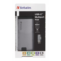 HUB extern VERBATIM, Gigabit LAN x 1, USB 3.0 x 3, HDMI x 1 (4K@30Hz), USB Type C x 1, SD x 1, microSD x 1, conectare USB Type C