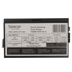 SURSA SPACER True Power TP700 (700W for 700W GAMING PC), PFC activ, fan 120mm, MB (20+4) x1, CPU (4+4) x1, PCI-E (6+2) x2, SATA 