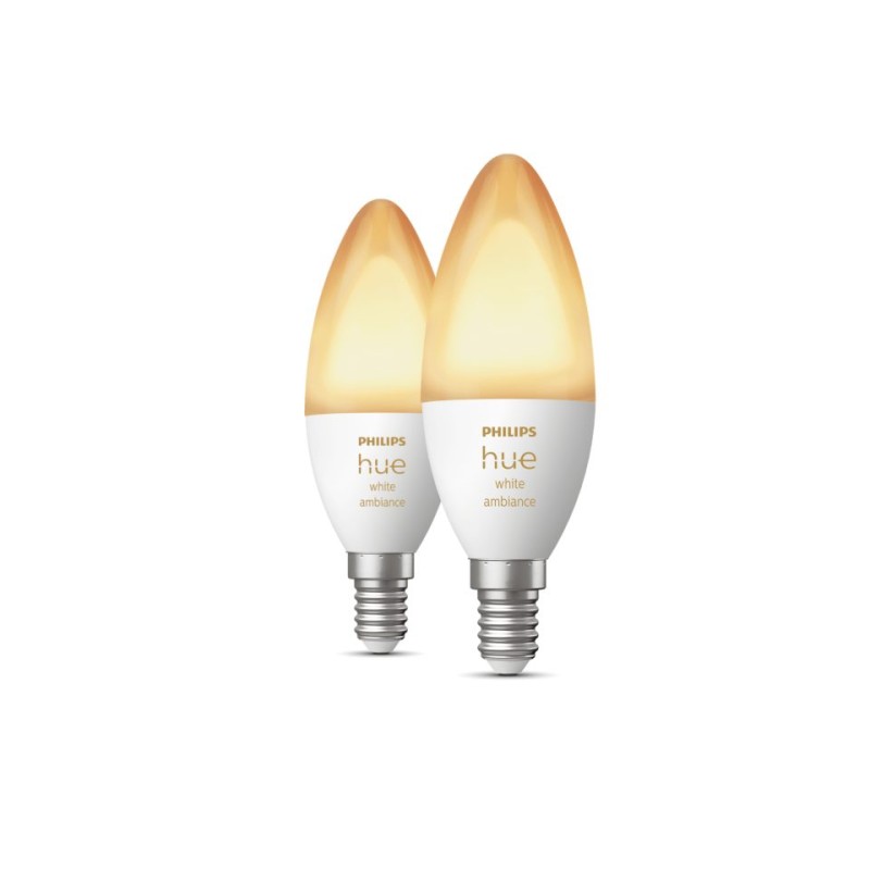 SET 2 becuri smart LED Philips, soclu E14, putere 4W, forma lumanare, lumina alb calda, alb rece, alimentare 220 - 240 V, "00000