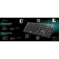 TASTATURA SPACER USB, multimedia, 104 taste + 11 taste multimedia, anti-spill, black, "SPKB-169" 45504123   (timbru verde 0.8 le