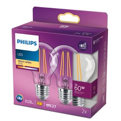 SET 2 becuri LED Philips, soclu E27, putere 7W, forma clasic, lumina alb calda, alimentare 220 - 240 V, "000008718699777739" (ti