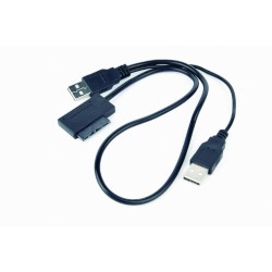 CABLU USB GEMBIRD adaptor, USB 2.0 (T) la slim S-ATA (T), 50cm, pt. SSD, DVD, cu USB suplimentar pt. extra power, negru, "A-USAT