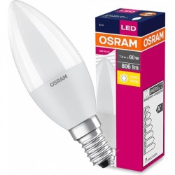 BEC LED Osram, soclu E14, putere 7W, forma lumanare, lumina alb calda, alimentare 220 - 240 V, "000004058075152915" (timbru verd