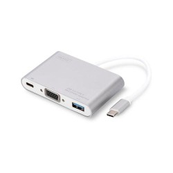 DIGITUS USB3.0 Typ C multi adapt. VGA Typ C power delivery function chipsatz VL100/PS176/VL210 20cm cable Alu case white "DA-708