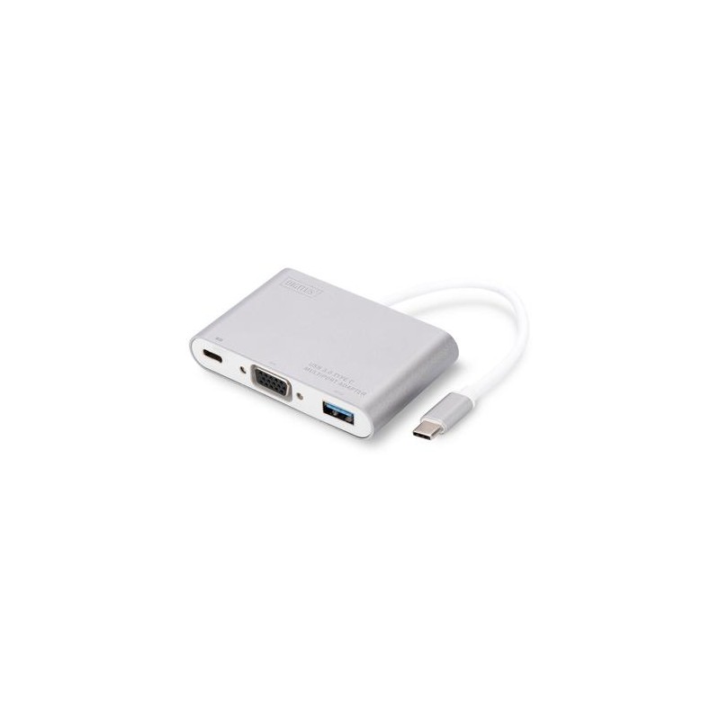 DIGITUS USB3.0 Typ C multi adapt. VGA Typ C power delivery function chipsatz VL100/PS176/VL210 20cm cable Alu case white "DA-708