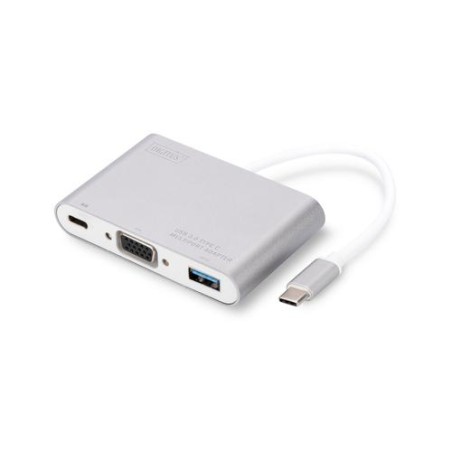DIGITUS USB3.0 Typ C multi adapt. VGA Typ C power delivery function chipsatz VL100/PS176/VL210 20cm cable Alu case white "DA-708