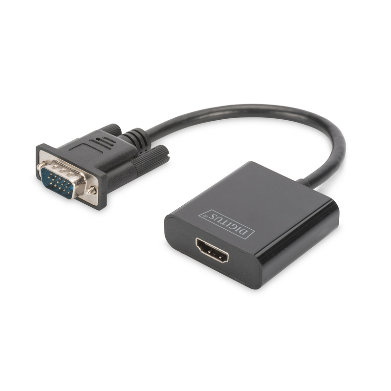 DIGITUS VGA to HDMI Converter + Audio 3.5mm Full HD 1080p cable type 15cm black "DA-70473" (timbru verde 0.8 lei)