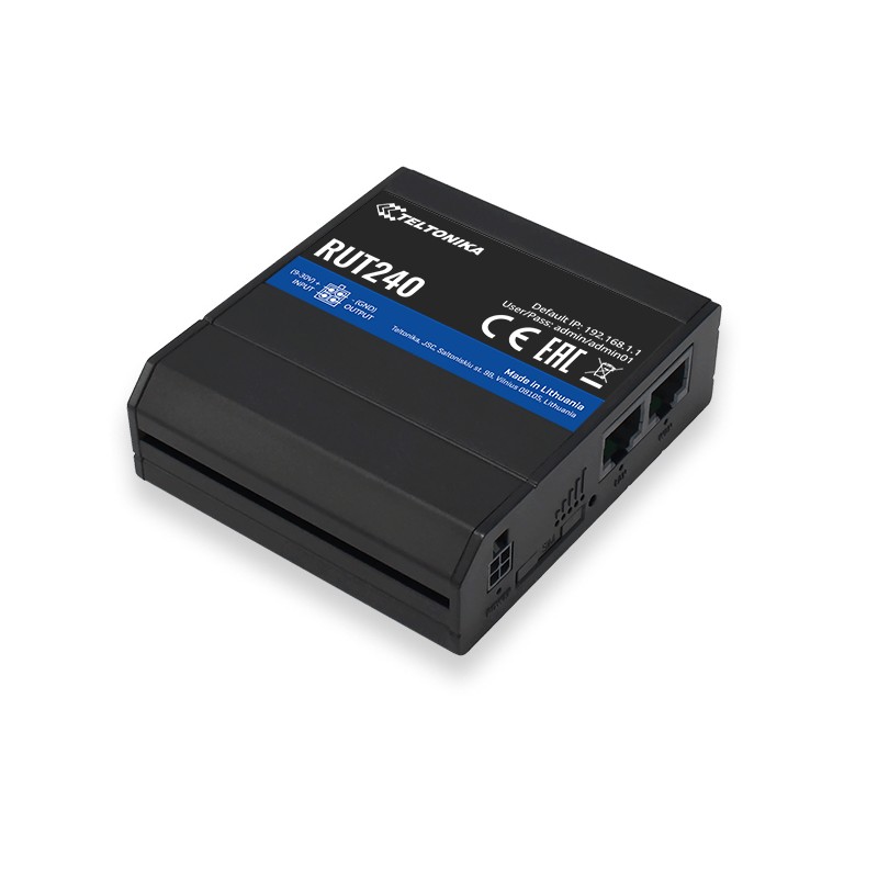 TELTONIKA RUT240 06E000 Compact Industrial 4G LTE &amp; WiFi cellular router with Eth &amp; I/O, "RUT24006E000" (timbru verde 0.