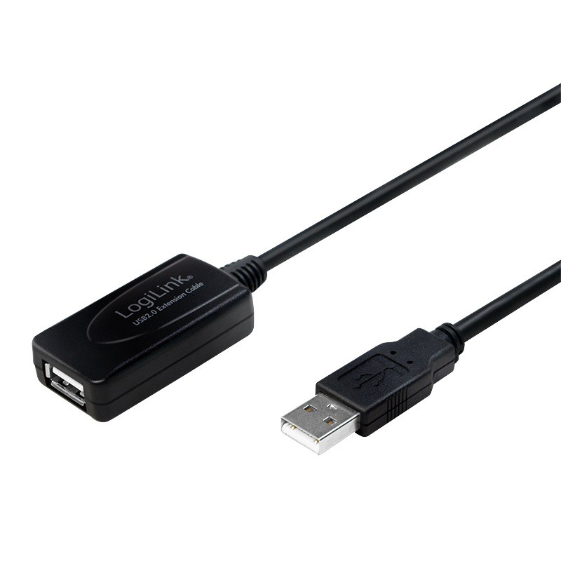CABLU USB LOGILINK prelungitor, USB 2.0 (T) la USB 2.0 (M), 10m, activ (permite folosirea unui cablu USB lung), negru, "UA0143" 