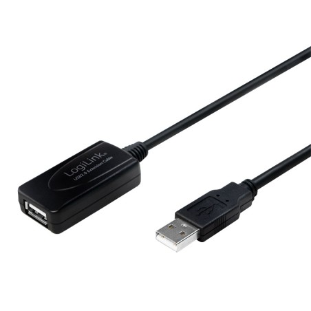 CABLU USB LOGILINK prelungitor, USB 2.0 (T) la USB 2.0 (M), 10m, activ (permite folosirea unui cablu USB lung), negru, "UA0143" 