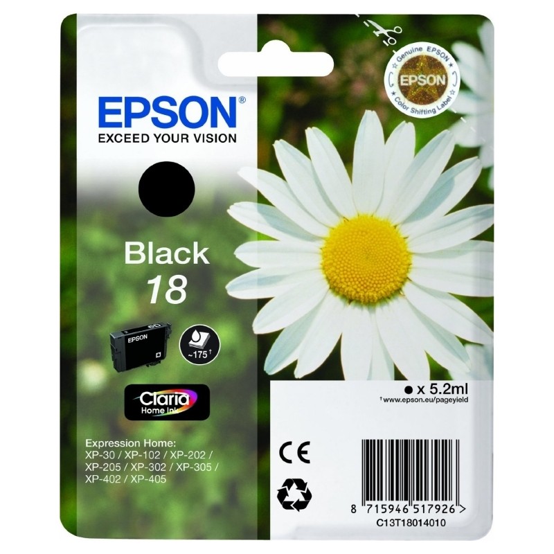 Cartus Cerneala Original Epson Black, T1801, pentru XP102|202|205|302|305|402|405, , (timbru verde 0.15 lei),  "C13T18014010"