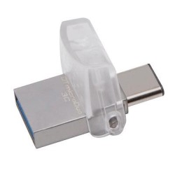 MEMORIE USB 3.0 | USB 3.0 Type-C KINGSTON 64 GB, profil mic | OTG, carcasa metalic &amp; plastic, alb / argintiu, "DTDUO3C/64GB"