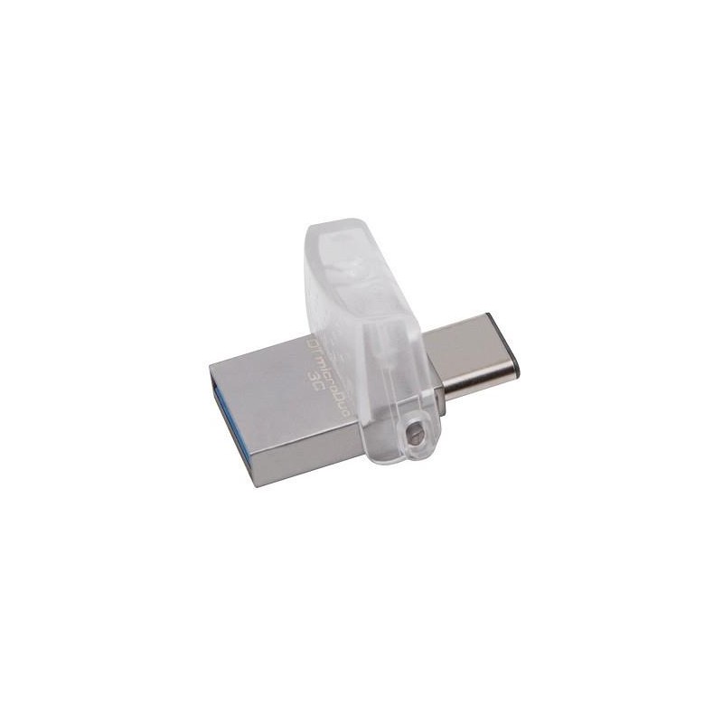 MEMORIE USB 3.0 | USB 3.0 Type-C KINGSTON 64 GB, profil mic | OTG, carcasa metalic &amp; plastic, alb / argintiu, "DTDUO3C/64GB"